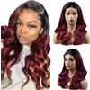Creuost Parrucca Donna Capelli Veri Umani Body Wave 4x4 Lace Front Human Hair Wigs Parrucca di Capelli Veri da Donna Lunga con Baby Hair Creuost Human Hair Wig 1B/99j Nero Root Burgundy Hair 20 Inch