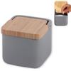 KOOK TIME Porta sale grosso e fino, Barattoli sale per cucina o tavolo in ceramica con coperchio girevole in bambù ecologico, Barattolo sale grosso e fino, 11,2x11,2x11,2 cm. Grigio finitura opaca