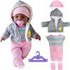 NyxSeat 1 giocattolo rosa per vestiti delle bambole, 1 gruccia, include giacca, camicia, pantaloni, berretto e calze, accessorio per la nascita del bambino, maglione invernale in peluche (43 cm)