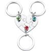 OTXIXTO Portachiavi Pezzo Puzzle a Cuore Argento Personalizzato Portachiavi Puzzle 3 Nomi Personalizzato con 3 Pietra di Nascita Set di Portachiavi Incisi in Acciaio Inox per Coppie Sorelle Amici