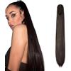 Dcbaboo Coda di Cavallo Extension Capelli Lisci Coda Capelli Extension con Pinza 55cm Posticci per Capelli Dritti Coda Finta per Capelli Sintetici Lunghi Ponytail Naturale, Marrone Cioccolato
