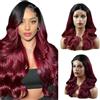 Creuost Parrucca Donna Capelli Veri Umani Body Wave 4x4 Lace Front Human Hair Wigs Parrucca di Capelli Veri da Donna Lunga con Virgin Hair Creuost Human Hair Wig 1B/99j Nero Root Burgundy Hair 22 Inch