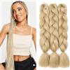 Dcbaboo Extension per Treccine Africane Biondo 60cm Extension Capelli Finti per Treccine Africane Extension Trecce Capelli Sintetici Kanekalon 3 Ciocche Ombre Jumbo Braiding Hair, Biondo Naturale