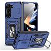 2NSPDRGNI Cover Compatibile con Samsung Galaxy Z Fold 5 5G,Protezione Fotocamera Slidable Custodia Antiurto Case Anello Supporto Silicone Custodie,Blu