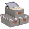 YheenLf 3 Pezzi Scatola con Coperchio Rimovibile, 47×28×20cm Organizer Armadio Cassetti, Salvaspazio, Contenitori con Maniglia, Scatole per Vestiti da Letto a Casa, Grigio