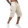 CTU Pantaloncini cargo da uomo in cotone elastico in vita Capri al ginocchio pantaloni con tasche multiple, Beige, M