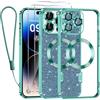 Kokio Magnetica per iPhone 14 Pro Max Cover Glitter,Con 2 * Vetro Temperato e 1* Cordini,Compatibile con MagSafe,Glitterata Custodia per Womem Girl,Con Protezione dell Obiettivo Fotocamera,Verde