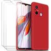 jrester Cover per Xiaomi Redmi 12C con 3 Vetro Temperato Pellicola Protettiva, Rosso Morbido Silicone Liquido Antiurto Protettiva Custodia Case per Xiaomi Redmi 12C 6.71"