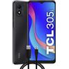 TCL Mobile TCL 305i Smartphone 4G 64GB, 2GB RAM, Display 6.52 HD+, Android 11, Camera 13 Mp, Batteria 4000 mAh, Dual Sim Prime Black, Versione con Cavo Micro-USB Aggiuntivo, 1mt, Italia