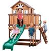 Backyard Discovery Echo Heights Casetta e scivolo verde, cucina gioco, sabbiera e veranda | Casa da gioco per giardino / all'aperto in marrone | Parco giochi per bambini