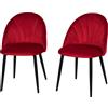 HOMCOM Set di 2 Sedie da pranzo nordiche imbittite senza braccioli con schienale curvo gambe in metallo sedie sala da pranzo moderne rossa|Aosom
