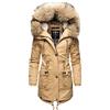 Navahoo Cappotto invernale da donna, in cotone parka con cappuccio in pelliccia sintetica, taglie XS-XXL, beige., S