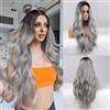 YeahBoom Parrucca di Halloween grigia da donna,Parrucca lunga grigia,Parrucca di Halloween da donna,Parrucca lunga lunga Ombre argento grigio argento grigio riccio,Parrucca sintetica lunga riccia naturale