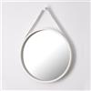 ASPECT M31W - Specchio decorativo da parete in legno, con cinturino in pelle, colore: bianco, diametro 50 cm