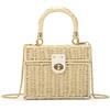 Fecialy Donne Intrecciate a Mano Rattan Borsa a Tracolla Spiaggia Paglia Tote Bag Quadrato Boho Crossbody Bag,Nero