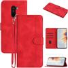 CJXHJY Wallet Custodia Cover per Xiaomi Pocophone F1 + [2X Vetro Temperato],Flip Portafoglio Custodia in Pelle,[3 Slots][Supporto Stand][Antiurto]-Rosso