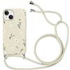 Yoedge Cover con Cordino per iPhone 14 Plus 6,7, Custodia con Corda Regolabile Tracolla Laccio, Ultra Sottile Silicone Antiurto Protettiva Case con Aesthetic Disegni Fiori, Bianco