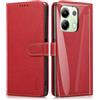 SMYTU Cover a Libro per Xiaomi Redmi Note 13 4G (6,67) + Vetro Temperato,Custodia Xiaomi Redmi Note 13 4G,Custodia Flip in Pelle Magnetica Portafoglio Per Xiaomi Redmi Note 13 4G - Rosso