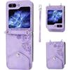 Auslbin Fiore Cover per Samsung Galaxy Z Flip5 (2023) 6.7, Slot a 5 Carte Custodia Protettiva in pelle PU Stile Vintage per Samsung Galaxy Z Flip 5 5G, Viola