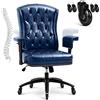 YAMASORO Sedia direzionale ergonomica con schienale trapuntato regolabile in altezza, schienale alto, sedia da scrivania per casa e ufficio, sedia girevole in similpelle, colore blu