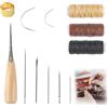 Ownkim Kit Ago da Cucire in Pelle 12PCS con Filo Cerato - Aghi da Cucito a Mano per Riparazione, Cuoio, Ricamo - Include Necessario per Pelliccie, Tela, Rilegatura