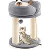 COSTWAY Tiragraffi per Gatti, Albero Tiragraffi Gatto con Cuccia in Peluche, Pallina, Corde e Tiragraffi in Sisal, Tiragraffi da Divano in Legno per Gatti Piccoli, 43 x 43 x 53 cm (Grigio)