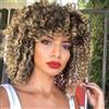 PORSMEER Parrucca afro riccia Ombre biondo capelli sintetici naturali con frangia per le donne lunghezza delle spalle Afro Kinky Curly Bob Wig Volume per donne nere,14 pollici nero mix biondo