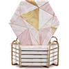 Deceram 6 sottobicchieri in marmo rosa con supporto sottobicchieri assorbenti oro sottobicchieri esagonali in ceramica sottobicchiere da tavolo Ser decorativo bar sottobicchieri per vino