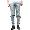 PengGeng Uomo Slim Fit Ginocchio Rotti Jeans Skinny Elasticizzati Pantaloni Strappati Azzurro Chiaro 36