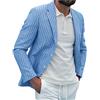 Generic Blazer leggero in cotone e lino da uomo, giacca corta estiva a righe, giacca moderna per abiti da lavoro, slim fit, matrimoni, festivi, smoking, balli, feste, cocktail, carnevale, 01-blu, XL