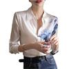 Youllyuu Camicetta in chiffon stampata da donna Top a maniche lunghe Camicette in raso vintage Camicia di seta allentata casual, bianco, XXL