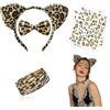 XNIVUIS Set Travestimento Leopardo 5 Pezzi - 2 Face Art Sticker, Bande di Capelli, Cravatte, Braccialetto - Accessori per Adulti e Bambini, Feste in Maschera, Jungle Party