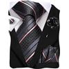 Hi-Tie Set di spille da bavero da uomo con gemelli quadrati in seta intrecciata, per matrimonio formale, Nero Rosa A Strisce A Pois, M