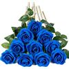 DuHouse 10 rose finte fiori di seta artificiali fiori di rosa finto fiore lunghi steli bouquet per organizzare matrimoni centrotavola festa casa decorazione cucina (Blu Klein)
