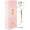 PIQIUQIU Rosa Fiore Artificiale Placcato e Base, Rosa Eterna Regalo per Fidanzata Moglie Madre Figlia Nonna Donna a San Valentino