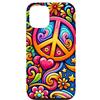 Heartcore Designs Custodia per iPhone 15 Peaceful Vibes: Retro Hippie Prints for the Free Spirit