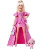 Barbie - Extra Fancy Bambola con abito asimmetrico rosa lucido, cagnolino, capelli lunghissimi e accessori, articolazioni snodate, Giocattolo e regalo per Bambini 3+ Anni, HHN12