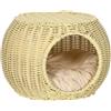 Pawhut Casetta per Gatti a 2 Livelli in Rattan PE con Cuscino Lavabile, Ø40x30cm, Beige|Aosom