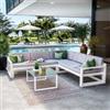 DEGHI Set relax divano angolare in alluminio bianco con cuscini e tavolino - Carioca Lounge