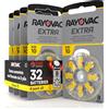 Udivita 32 Batterie per Apparecchi Acustici Rayovac Extra Misura 10-4 Blister da 8 Pile