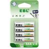 EBL 1.2V AAA Batterie Ricaricabili Durature, Pile Ricaricabili da 1100mAh Ni-MH con 1200 Tech, Confezione da 4 pezzi