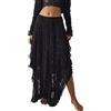 R.Vivimos Donne Estate Boho Pizzo Spiaggia Cover Up Maxi Gonna Trasparente Swing Increspature Irregolare Orlo Gonne Lunghe(L,Nero)