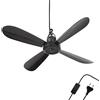 Bestlivings Ventilatore da soffitto portatile nero (cavo XXL da 5 m) con spina e interruttore, 220 V-240 V/5 W, diametro 40 cm, con gancio