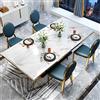 BTKDS Tavolo da pranzo in marmo in stile moderno con base a cavalletto in oro,Forma rettangolare,Perfetto per uso domestico o ristorante,Tavolo bianco