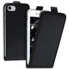 kwmobile Cover compatibile con Apple iPhone SE (2022) / iPhone SE (2020) / iPhone 8 / iPhone 7 - Custodia Flip verticale apribile in simil pelle - con linguetta calamita - Effetto Carbonio nero