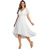 Ever-Pretty Abito Damigella Donna Maniche Fluide Chiffon Collo A V High Low Vestito Donna Cerimonia Bianco 58