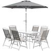 Outsunny Set da Giardino con Tavolo, 6 Sedie Pieghevoli e Ombrellone Grigio