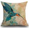 Smooffly Federa per cuscino con uccello, blu, arancione, colibrì, verde acqua, fiori rossi e acqua, in cotone e lino, 45 x 45 cm, federa decorativa quadrata standard, per divano e letto, 45 x 45 cm