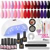 PEACECOLOR Kit Unghie Gel Completo 18pz Smalti Semipermanenti e 36W Lampada per Unghie Set per Manicure Soak off Gel Colore Rosa Nudo Rosso Nero Glitter Smalto in Gel e gli Strumenti per Unghie