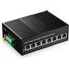 Binardat Switch Ethernet industriale PoE Gigabit a 8 porte su guida DIN, 8 PoE IEEE802.3af/at, capacità di commutazione 16 Gbps, con un alimentatore PoE da 96W